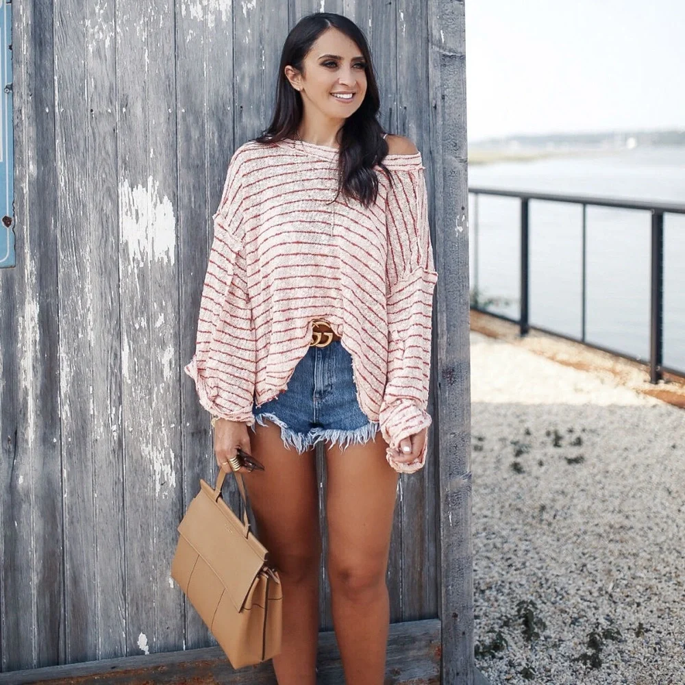 Free People Pink Striped Sweater. Never worn ..Too warm for sunny Florida. - Picture 6 of 7